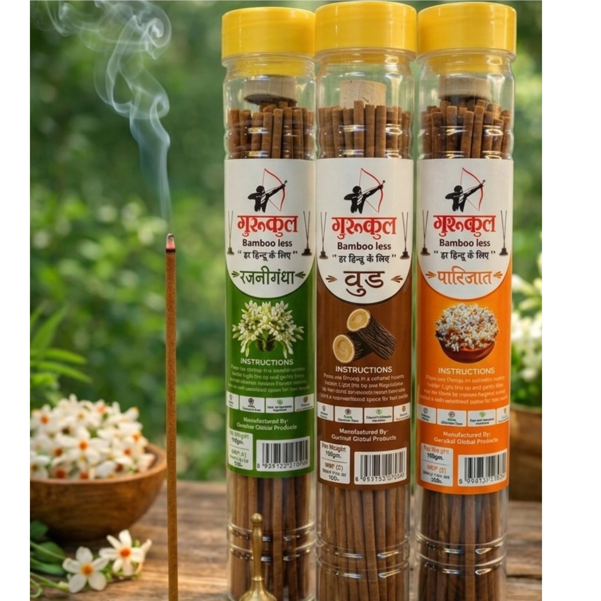 Bambooless Agarbatti Pack of 3 (Rajnigandha, Wood & Parijat)