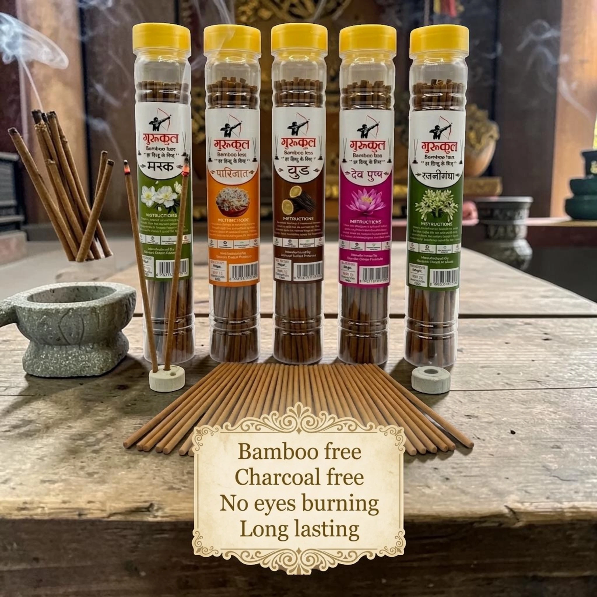 Bambooless Agarbatti Pack of 5 (Wood, Rajnigandha, Parijat, Devpushp,Musk)
