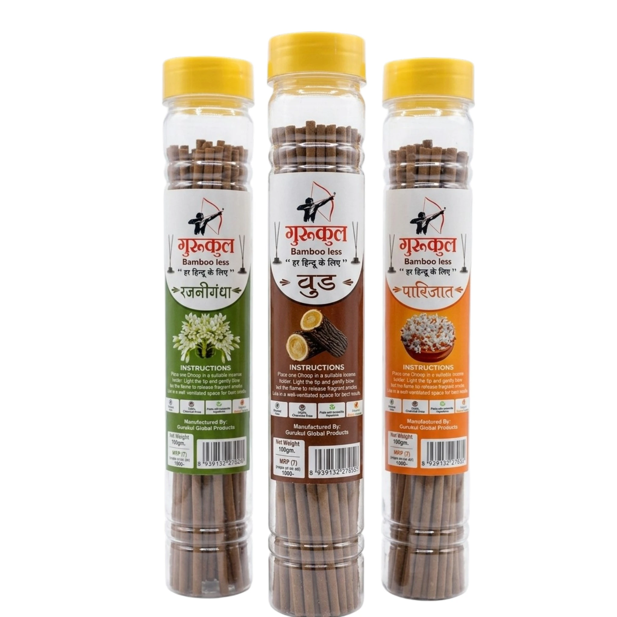 Bambooless Agarbatti Pack of 3 (Rajnigandha, Wood & Parijat)